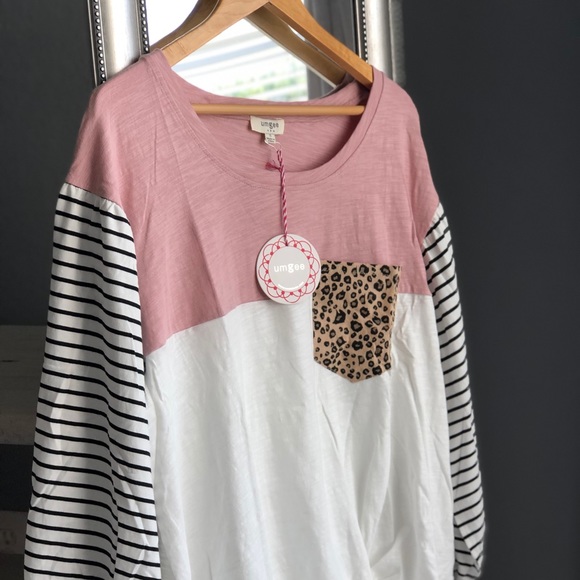 Colorblock Long Puff Sleeve Round Neck Top - Picture 4 of 4